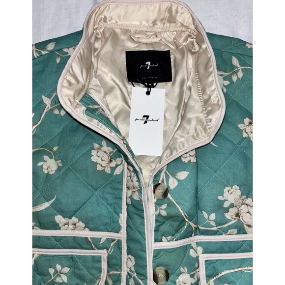 7 FOR ALL MANKIND Quilted Crop Floral Print Jacket Jade Green Size M - Picture 2 of 5